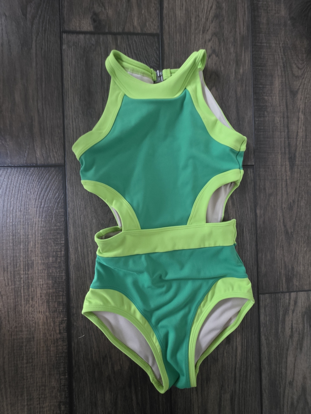 Jo And Jax Green Cutout Dance Leotard Neon Trim